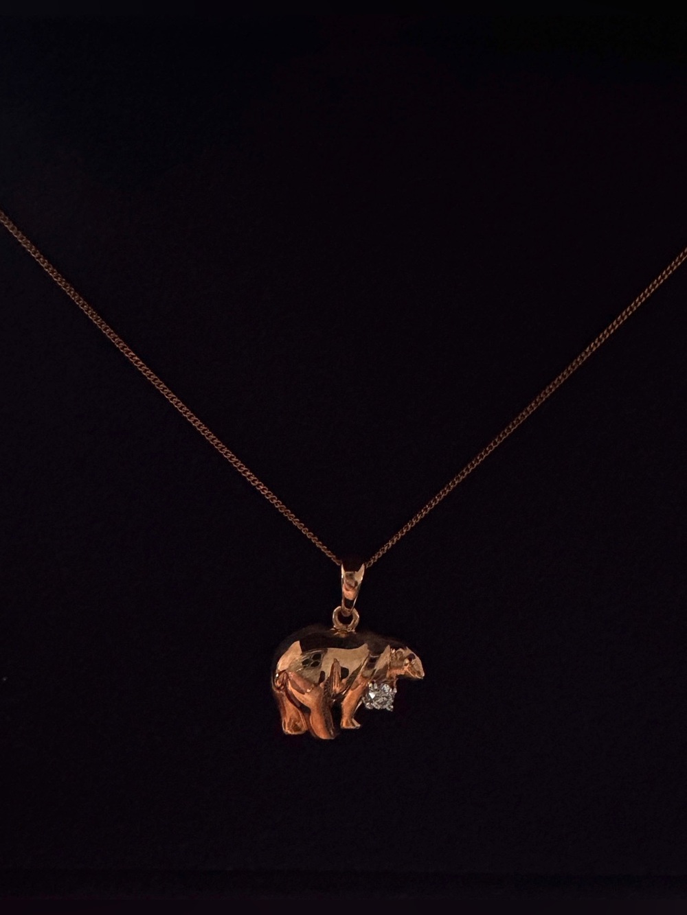 10k Gold Polar Bear Pendant Necklace with natural Canadian mined diamond